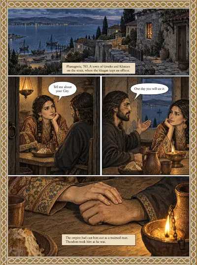 Phanagoria, 704. Theodora warns her husband.