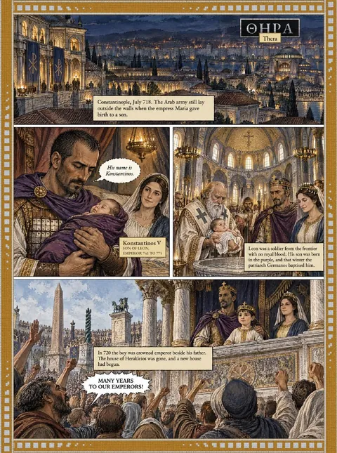 Opening page of coda: ΘΗΡΑ, Thera